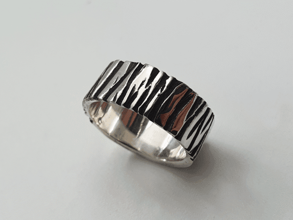 Shard Ring – Sterling Silver with Angular Oxidised Texture Shard ring, carved sterling silver ring with angular oxidised texture