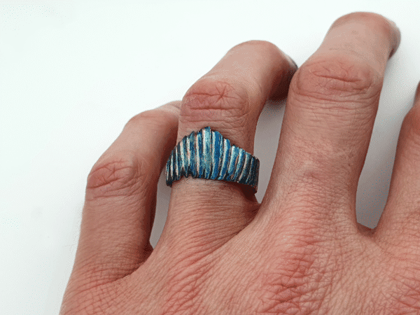 Abyss Ring – Oxidised Silver with Jagged Blue-Green Patina Abyss ring – oxidised silver with jagged blue and green patina