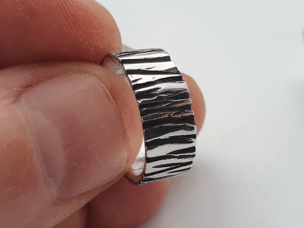 Shard Ring – Sharp Texture with Deep Carving and Contrasting Polish sharp textured silver ring with contrast polish and deep carving
