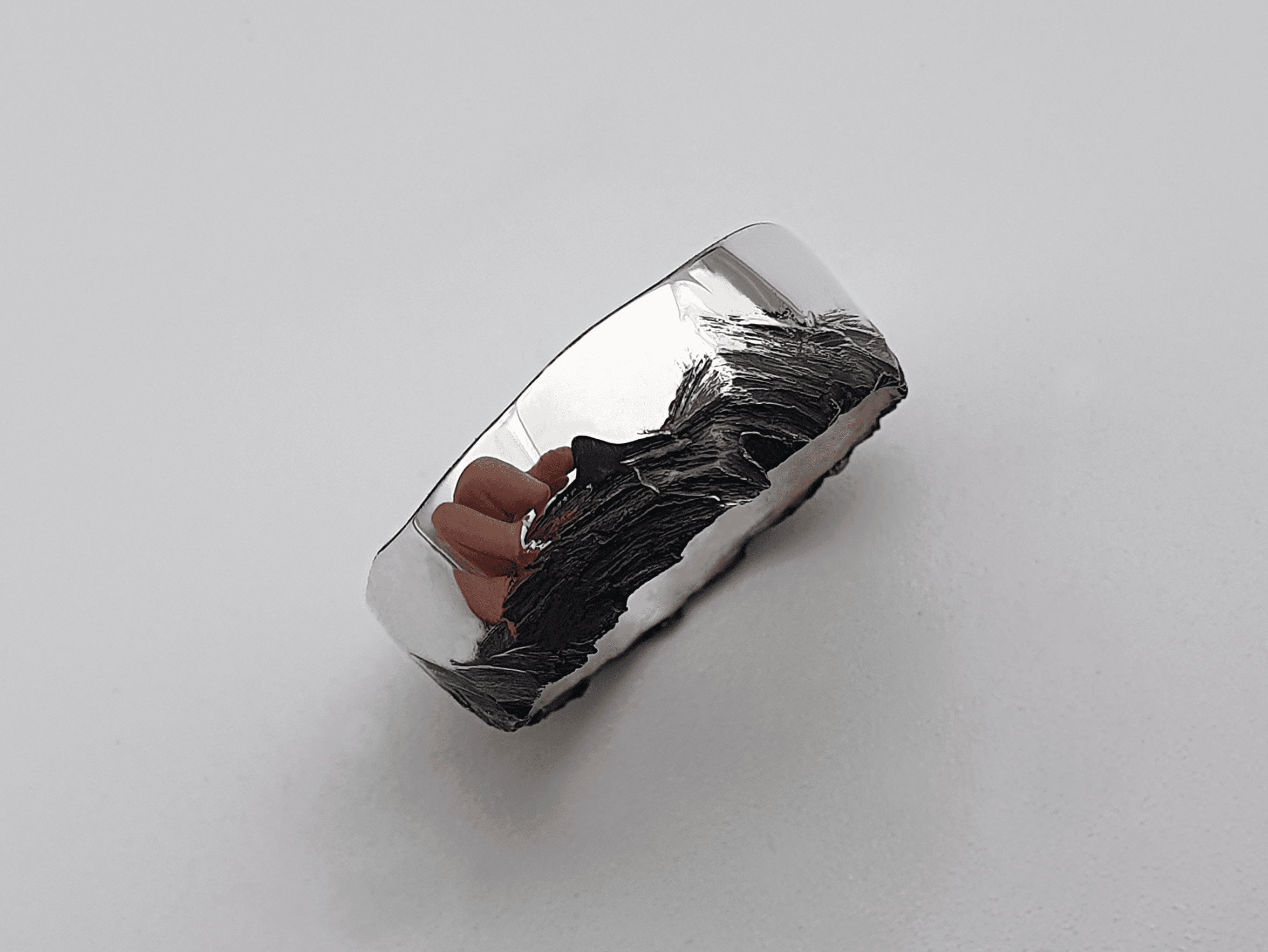 ascent-top oxidised silver ring with jagged mountain texture – Ascent