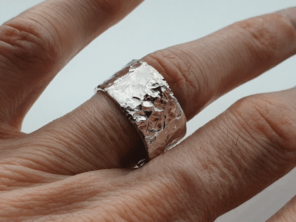 Eon Tether Ring, Wide Sterling Silver Band with Cratered Texture Eon Tether Ring, wide sterling silver band with cratered texture