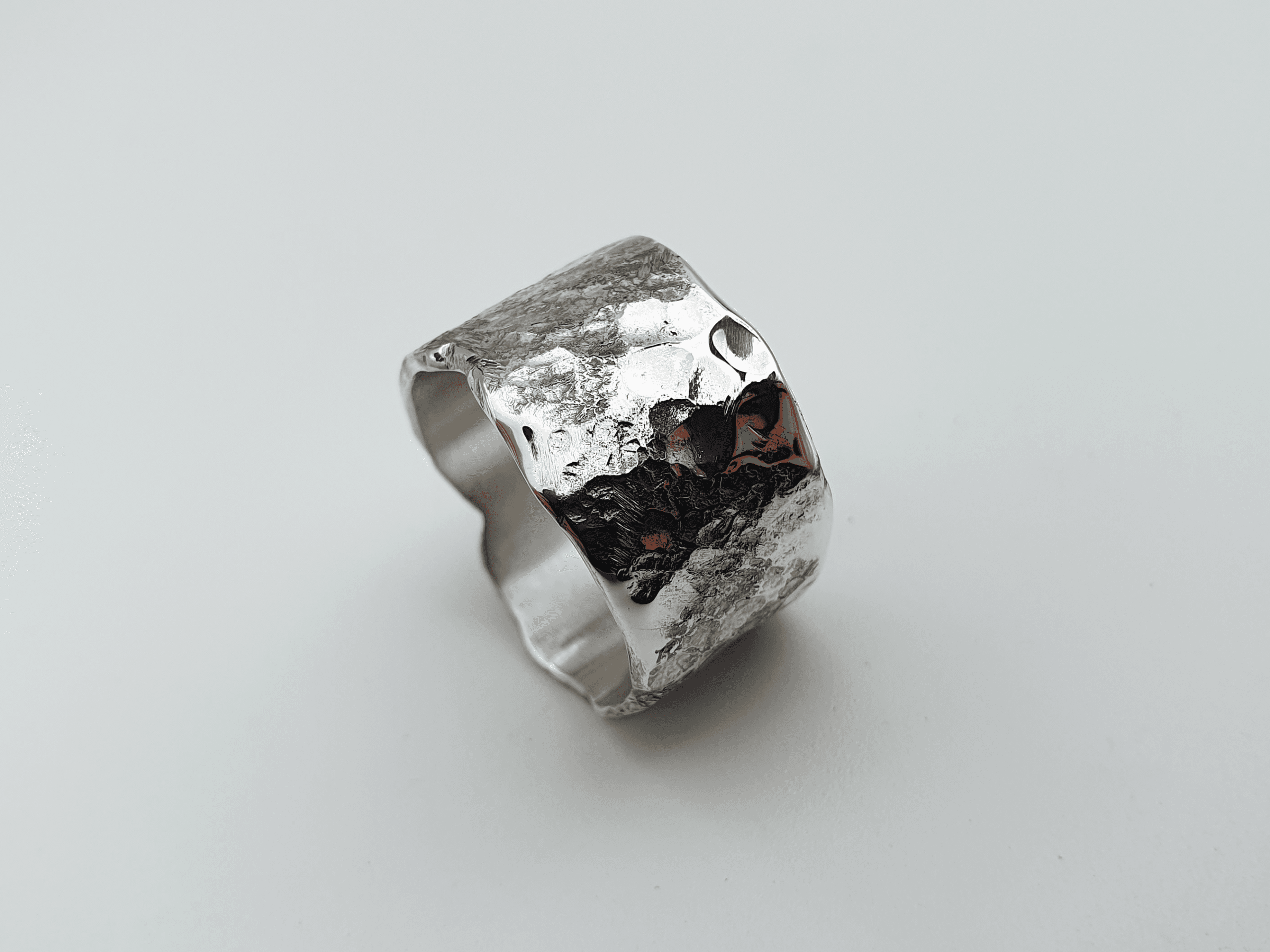 Eon Tether Ring, Eon Collection Design with Hammered Lunar Detail and Reflective Finish Eon Tether Ring, Eon collection design with hammered lunar detail and reflective finish