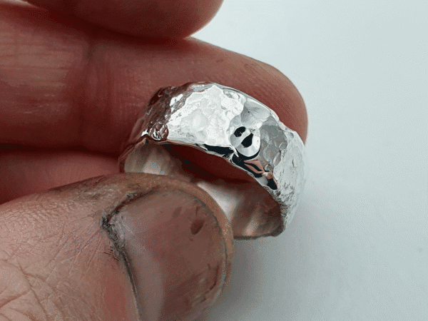 Eon Echo Ring, Textured Silver with Craters and Shine Reflecting Enduring Connection Eon Echo Ring, textured silver with craters and shine reflecting enduring connection
