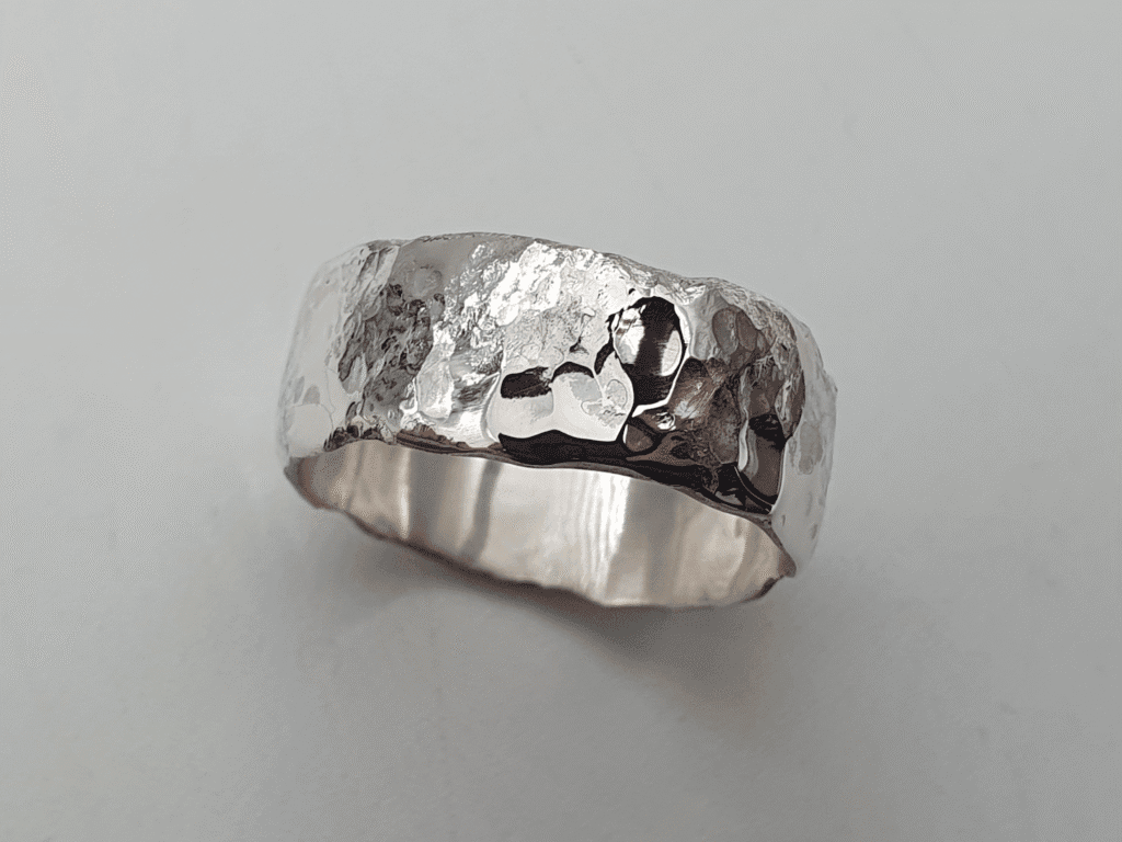 Eon Echo ring – cratered and polished handmade silver band