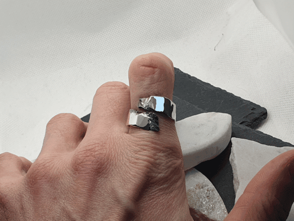 freyja-4 Statement textured ring with contrast between dark grooves and shine