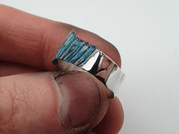 neptunes-crown-2 handcrafted blue oxidised ring with coral-like detail – Abyss