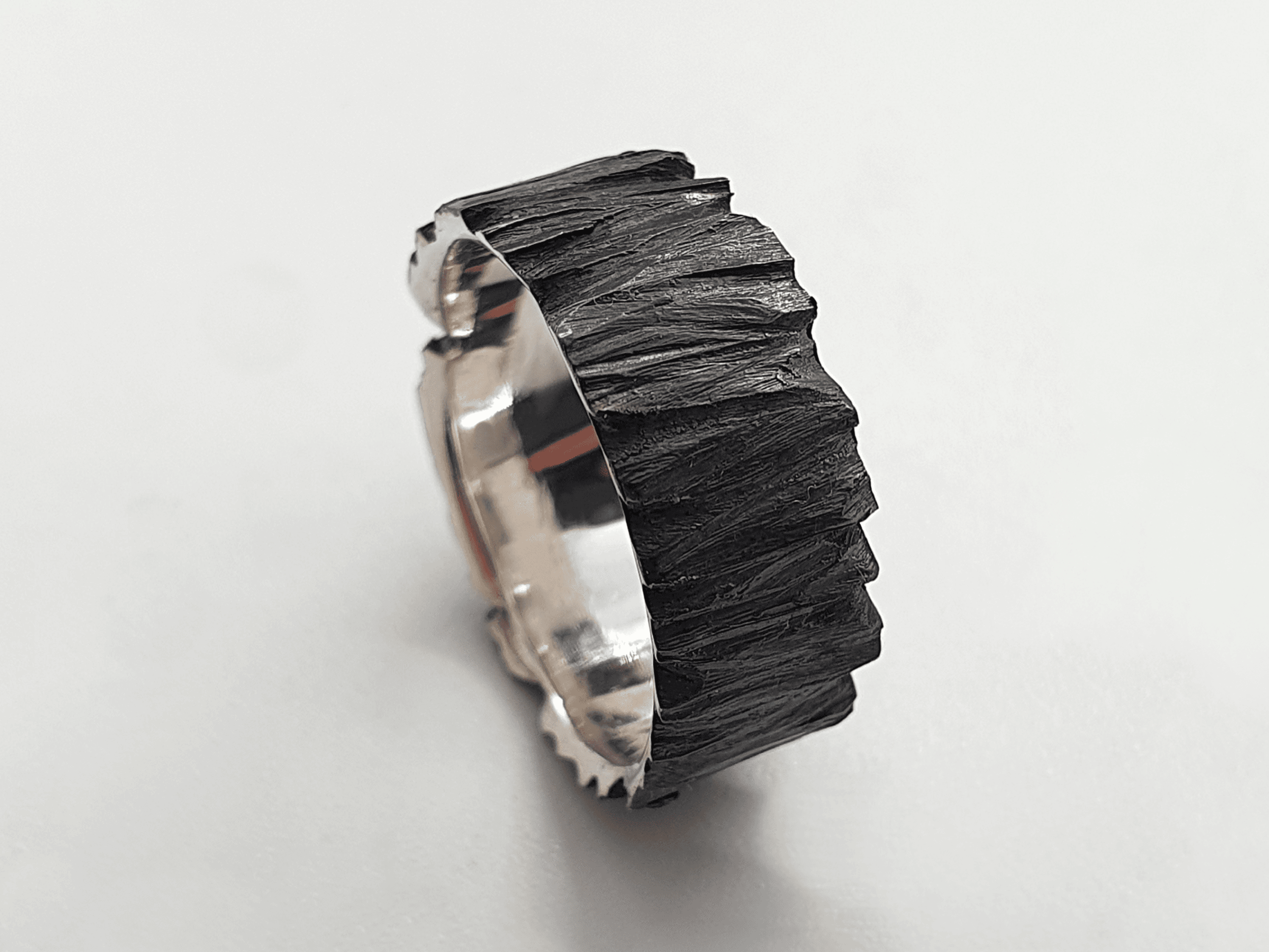 oblivion-5 oxidised silver ring with matte black texture – front view