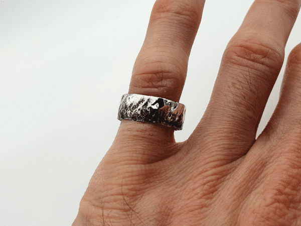onyxian-5 Obscura ring side view showcasing textured oxidised surface