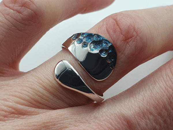 Petalia Ring, Botanical Style Silver with Otherworldly Spiral Finish Petalia Ring, botanical style silver with otherworldly spiral finish